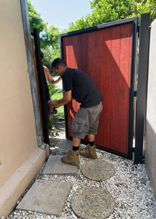 Wood fence gate installation